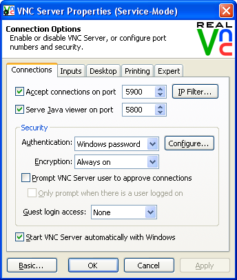 Windows vnc server service winscp config iphone